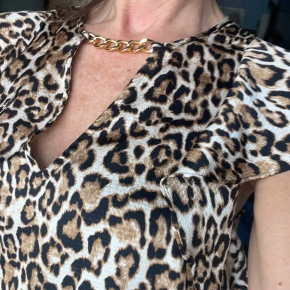 Leopard Print Blouse Michael Kors - Ruffle short sleeve - Picture 2 of 8